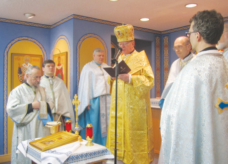 Most Rev. Bishop Stephen Chmilar (centre) and clergy of St. Demetrius Church