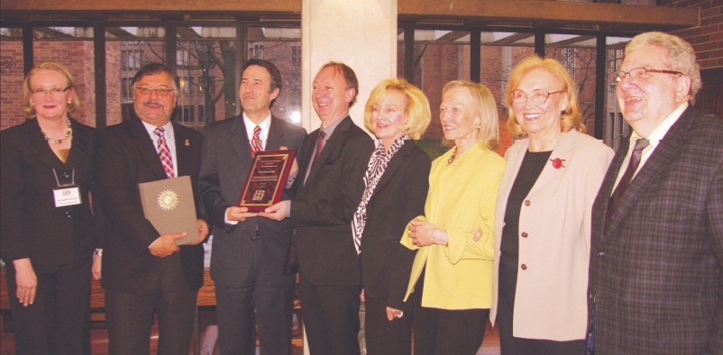 1 - L. to R.: Dr. Christine Turkewych, Andrew Hladyshevskyj, John Stackhouse, John Doyle, Senator Raynell Andreychuk, Irena Bell, Christina Isajiw, Roman Senkus