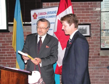 2 - L. to R.: Re-elected CUCC President  Zenon Potichny and newly-elected MP for Etobicoke Lakeshore, Bernard Trottier