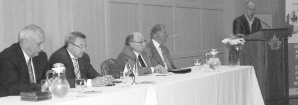 L. to R.: John Iwanura, Zenon Potichny, Bohdan Leschuk, Lubomyr Kwasnycia and Ambassador Ihor Ostash