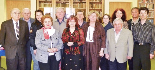 L. to R.: front row - Nadia Cechmistro, Bohdana Klecor-Hawryluk, President Zorianna Hrycenko-Luhova,  Zenon Bryniawsky; back row - Yaroslav Czolij, Prof. Roman Serbyn, Lesia Prystupa-Shwec, Ivan Prokaziuk, Pavlo Showhaniuk, Marta Bilyk, Olena Kulishova, Hryhory Kowryha and Serhij Savchenko at the UCC Montreal AGM