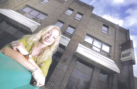 Larissa Peck outside her favourite place, the Ukrainian National Federation Winnipeg Hall at 935 Main St.