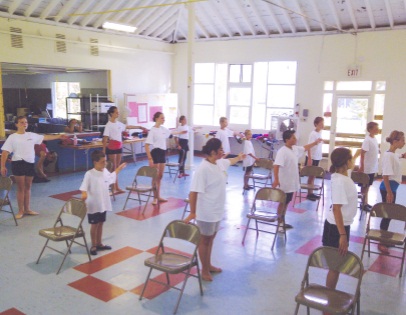 1 - UNF Sokil Ukrainian Dance Camp participants in warm-up exercise