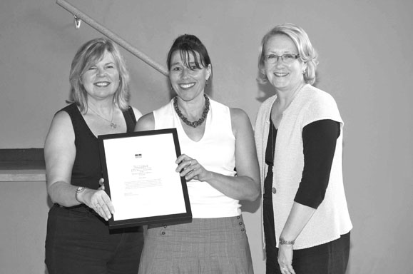 L. to R.: Marsha Skrypuch, author, Tanya Berezuk, scholarship recipient, Christine Turkewych, Director of Literary Arts, Shevchenko Foundation