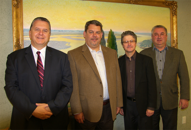 (L. to R.): Taras Pidzamecky, President, Ukrainian National Federation of Canada, Toronto City Councillor Mark Grimes, Greg Adamowich, Vice President, UNF Toronto Branch, John Znaczko, Director, Canada Ukraine Chamber of Commerce