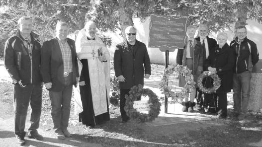 L. to R.:Don Young, President, Lethbridge Exhibition Park, Mayor Chris Spearman, Mayor of the City of Lethbridge, Fr. Taras Krochak, St. Vladimir’s Ukrainian Orthodox Congregation, Calgary and he serves Divine Liturgy at Lethbridge’s Holy Trinity Ukrainian Orthodox every other week, Borys Sydoruk, UCCLA, Maria Shysh, Vice President National Executive CYM/UYA of Canada, Bohdan Romaniuk, President UCPBA of Calgary, Halya Wilson, UCCLA, Rudy Friesen, General Manager, Lethbridge Exhibition Park