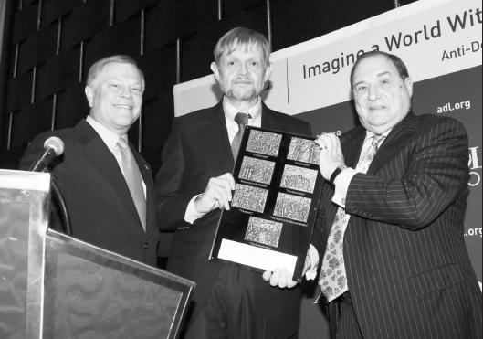 National Chair Barry Curtiss-Lusher and National Director Abraham H. Foxman, present the ADL Jan Karski Courage to Care Award to Metropolitan Sheptytsky during the League’s Centennial Meeting in New York City