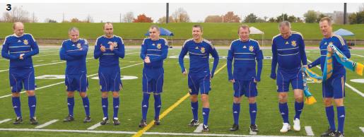 3 – Ukrainian Former Soccer Stars Team (L.-R.): Volodymyr Stupar; Vasyl Mezerenko; Vasyl Pavliuk; Volodymyr Kovalyuk; Serhii Mizin; Volodymyr Sharan; Oleksandr Boiko; Oleksandr Ishchenko