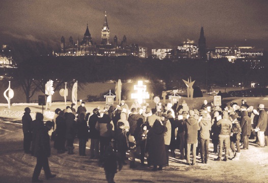 Blessing of Water at ice cross overlooking Ottawa River